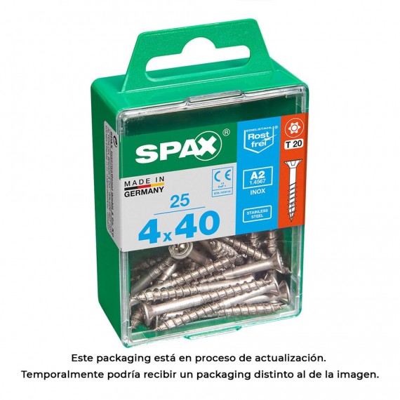 Caja 25 unid. tornillo madera spax cabeza plana inox a2 4,0x40mm spax
