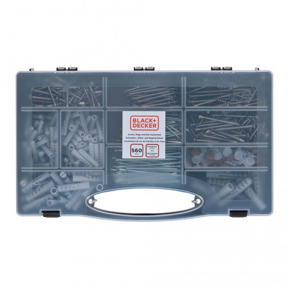 Surtido de tornillos/tacos/clavos 560 piezas black+decker