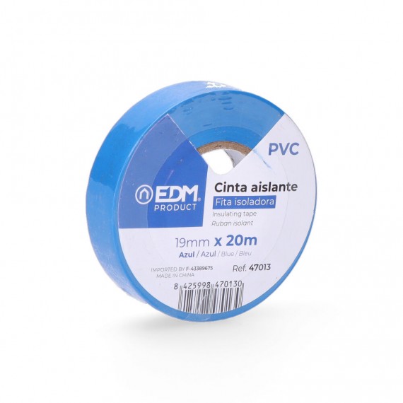 Cinta aislante 20m x 19mm azul edm calidad "supra"