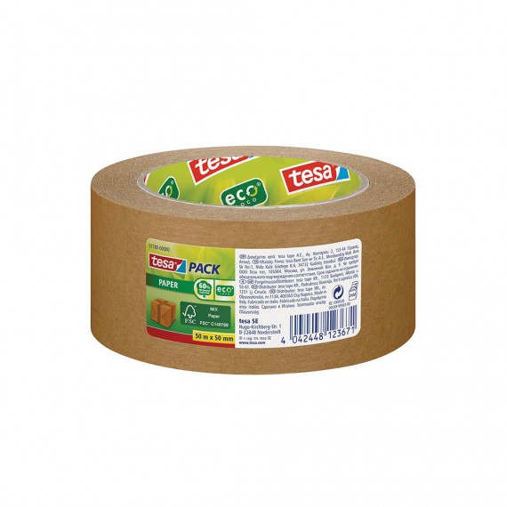 Cinta de embalar de papel ecológica extrafuerte 50m x 50mm tesa