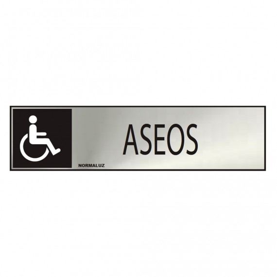 Cartel informativo "aseos" discapacitados (inox adhesivo 0.8mm) 5x20cm normaluz