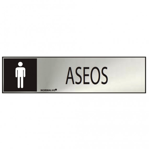 Cartel informativo "aseos" hombre (inox adhesivo 0.8mm) 5x20cm normaluz