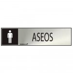 Cartel informativo "aseos" hombre (inox adhesivo 0.8mm) 5x20cm normaluz