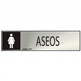 Cartel informativo "aseos" mujer (inox adhesivo 0.8mm) 5x20cm normaluz