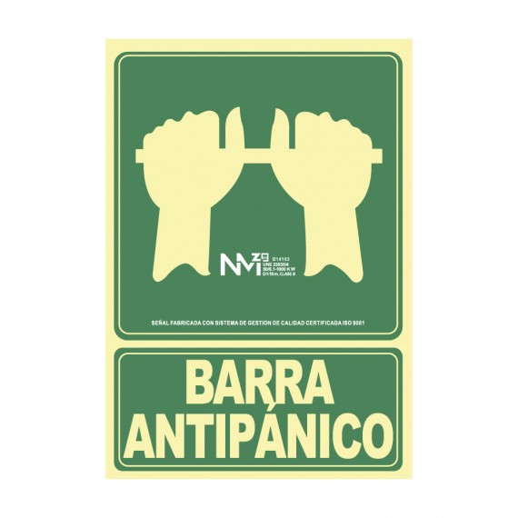 Cartel de evacuación "empujar barra para abrir puerta" clase b (pvc 0,7mm) 22.4x30cm normaluz