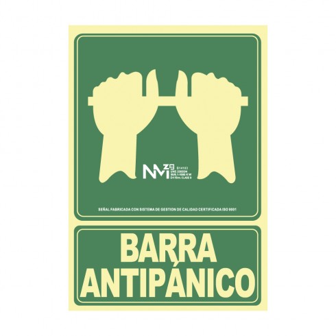 Cartel de evacuación "empujar barra para abrir puerta" clase b (pvc 0,7mm) 22.4x30cm normaluz