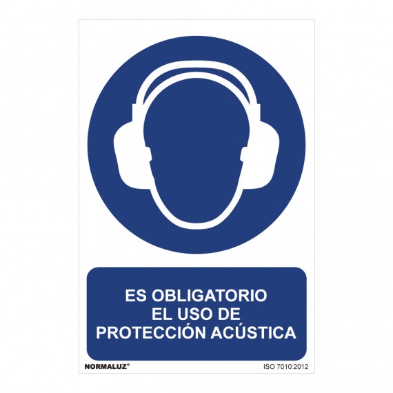 Cartel "es obligatorio el uso de proteccion acustica" (pvc 0,7mm) 30x40cm normaluz