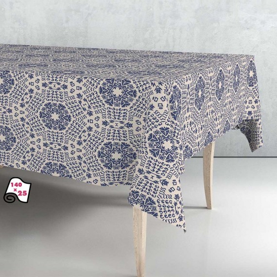Rollo de hule mantel mandala azul 140cm x 25m exma