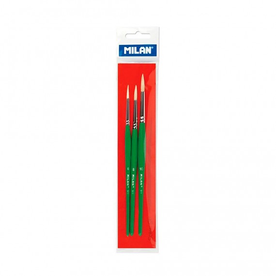 Blister con 3 pinceles escolares para cola y tempera serie 511 n° 6 , 8 y 10 milan