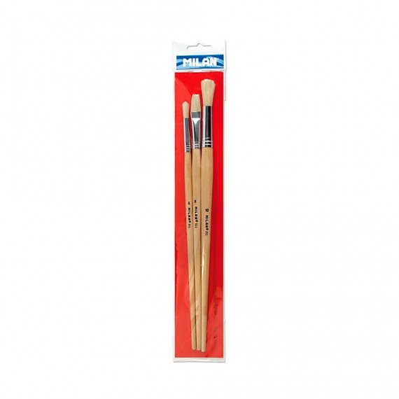Blister con 3 pinceles para oleo, acrilico serie 512 n° 6 y 10, serie 522 n° 8 milan