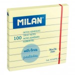 Bloc 100 notas adhesivas amarillo claro pautadas 76x76mm milan