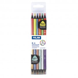 Caja con 6 lápices bicolor triangulares madera negra (colores fluo + metalizados) milan