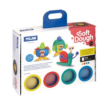 Maletín con 4 botes de 116g de pasta blanda soft dough con herramientas 'caras divertidas' milan