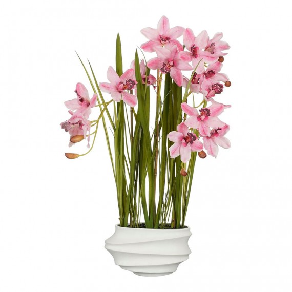 Planta artificial cymbidium "orquidea barco" rosa con maceta