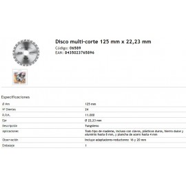 DISCO MULTI CORTE 125 AMOLADORA