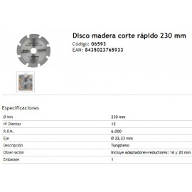 DISCO MADERA AMOLADORA 230X3.8X22