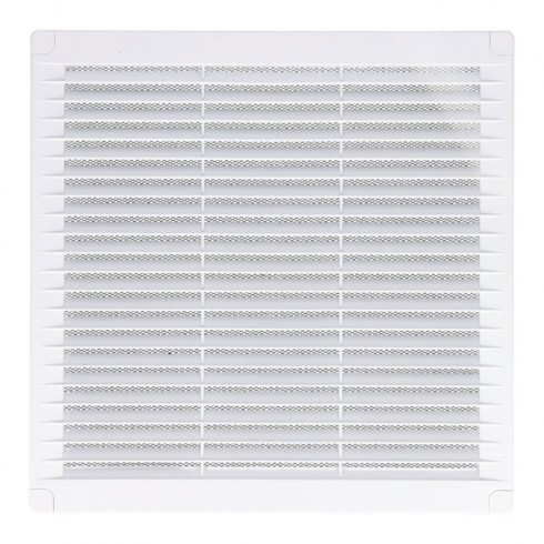 Rejilla ventilación cuadrada con tapones y mosquitera 100x100x7mm abs blanca