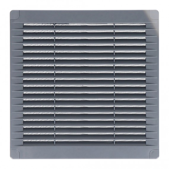 Rejilla ventilación cuadrada con tapones y mosquitera 100x100x7mm abs gris