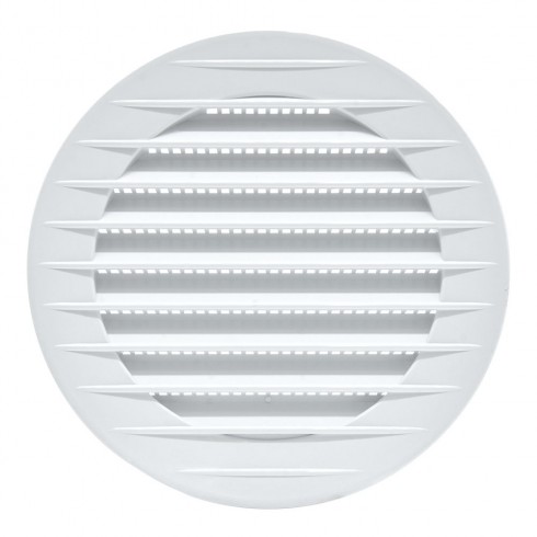 Rejilla ventilación redonda empotrable, abs, con mosquitera ø90mm blanca
