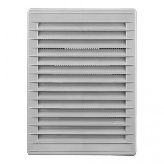 Rejilla ventilacíón rectangular empotrable con mosquitera abs 135x205mm gris
