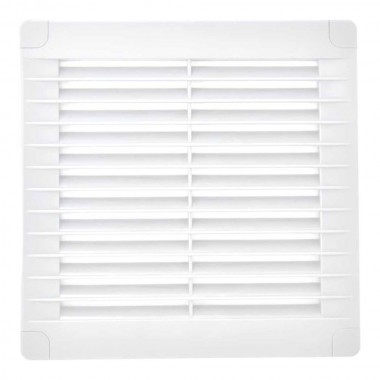 Rejilla ventilación cuadrada con tapones y mosquitera150x150x7mm abs blanca