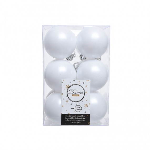 Caja de 12 bolas blancas decorativas para arbol de navidad ø6cm