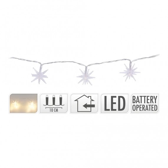 Guirnalda a pilas fija 10 leds estrellas decorativas ø45mm luz cálida 1,30m colores/modelos surtidos