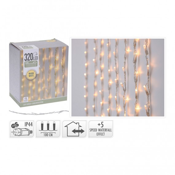 Cortina 320 leds blanco cálido con 5 funciones 1x2m