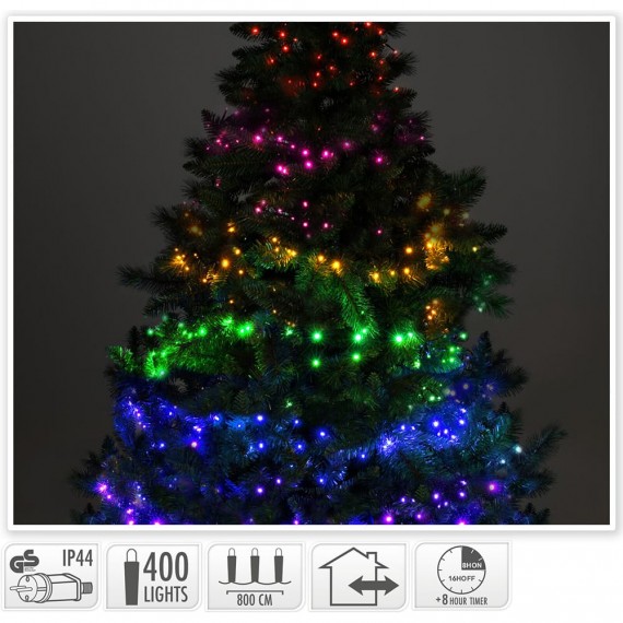 Guirnalda led, 7 secciones de color,ip44 , 400 leds, 220v, 8m.
