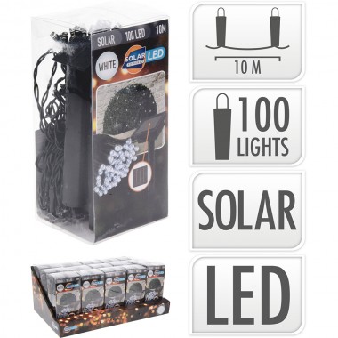 Guirnalda led solar, blanco frio, 100 leds, 10m.