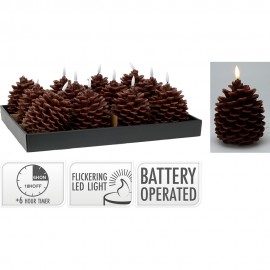 Vela de cera led efecto llama con forma de piña, marrón, 13cm