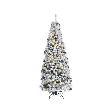 Arbol de navidad nevado plegable con microled parpadeantes y adornos, ø64x150cm. everlands