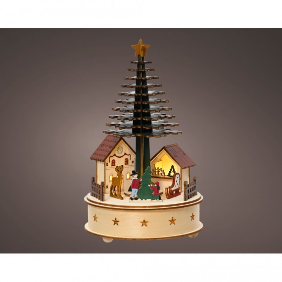 Casita microled con árbol navidad, con música y movimiento, ø15 x 25 cm