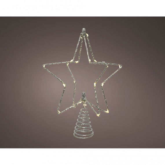 Estrella arbol navidad plateada alambre microled, 20x5x25cm. lumineo