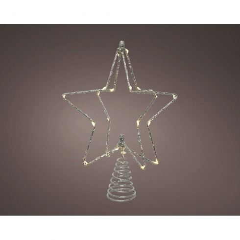 Estrella arbol navidad plateada alambre microled, 20x5x25cm. lumineo