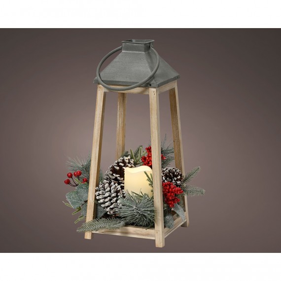 Farol con vela led, 15 x 15 x 36 cm
