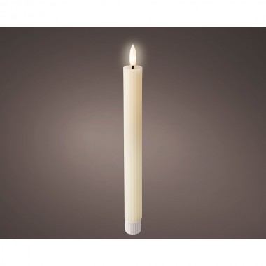 Pack de 2 unidades de vela de cera led, color beige rallada ø2,2x24,5cm, lumineo