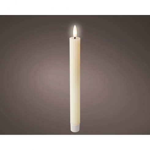 Pack de 2 unidades de vela de cera led, color beige rallada ø2,2x24,5cm, lumineo