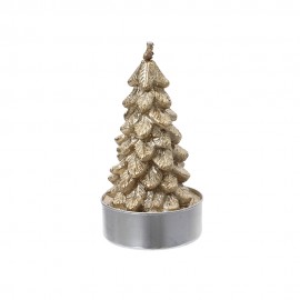 Vela de cera en forma de árbol, dorada, ø4 x 7 cm, caja de 4 uds