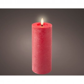 Vela de cera led, color rojo, superficie rústica ø7 x 19 cm