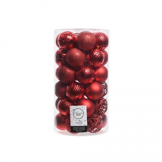 Tubo con 37 bola rojas decorativas para arbol de navidad ø6cm