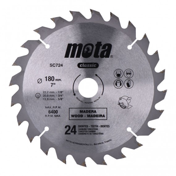 Sierra circular widia ø180mm 24 dientes clp18 sc724 mota