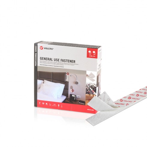 Cinta de gancho y bucle adhesiva, blanca, 20mm x 25m