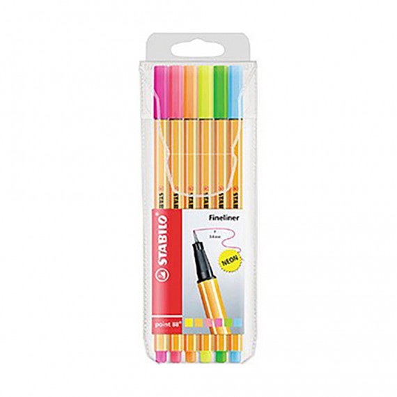 Rotulador fibra stabilo point 88 fluorescentes colores surtidos, blister 6 unidades