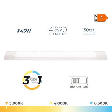 Regleta led 45 w temperatura de luz variable 4820 lm, 150 x 2,6 x 7,4 cm