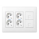 Caja simon 500 cima con 6 mecanismos, 4 schuko blaco + 2 rj45, superficie o empotrar. blanca