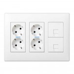 Caja simon 500 cima con 6 mecanismos, 4 schuko blaco + 2 rj45, superficie o empotrar. blanca