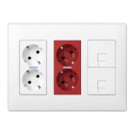 Caja con 6 mecanismos, 2 schukos blancos + 2 schukos rojos + 2 rj45, superficie o empotrar, blanca, simon 500 cima