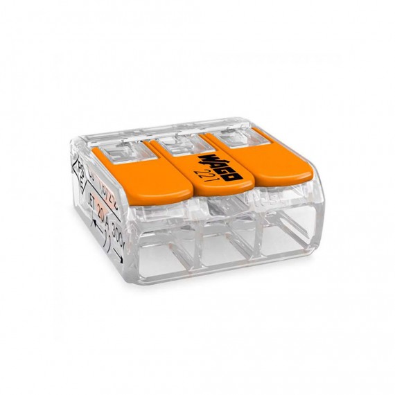 Conector rapido con palanca 3 conductores, ø maximo 4 mm², 450 v , 32 a transparente 18,8 x 18,6 x 8,4 mm