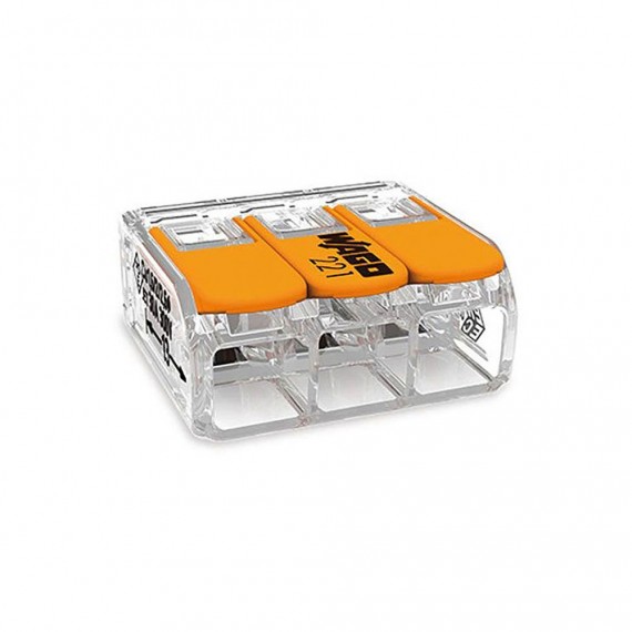 Conector rapido con palanca 3 conductores, ø maximo 6 mm², 450 v , 41 a transparente 22,9 x 21,1 x 10,1 mm